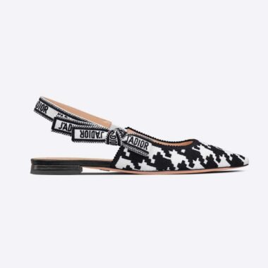 Dior Women J'Adior Slingback Ballerina Flat Black and White Cotton Embroidery