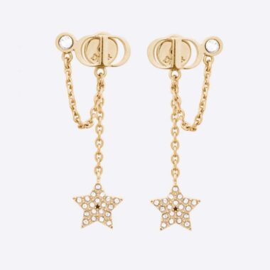 Dior Women Petit CD Earrings Gold-Finish Metal and White Crystals