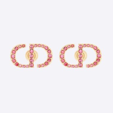 Dior Women Petit CD Stud Earrings Gold-Finish Metal and Light Pink Crystals