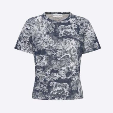 Dior Women T-shirt Navy Blue Toile de Jouy Cotton and Linen Jersey