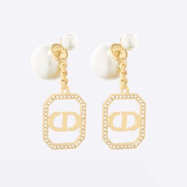 Dior Women Tribales Earrings Gold-Finish Metal with White Resin Pearls