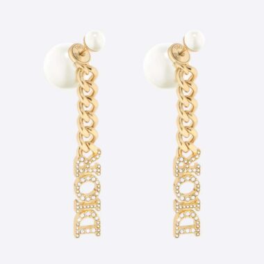 Dior Women Tribales Earrings Gold-Finish Metal with White Resin Pearls