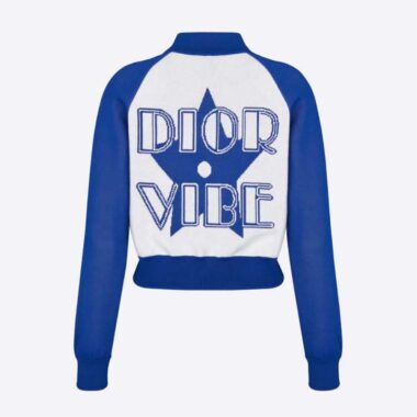 Dior Women Vibe Bomber Jacket Fluorescent Blue and White Technical Cashmere Jacquard