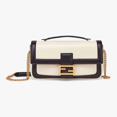 Fendi Women Baguette Chain Black and White Nappa Leather Bag