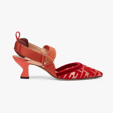 Fendi Women Colibri Red Micromesh Slingbacks with a Medium Heel