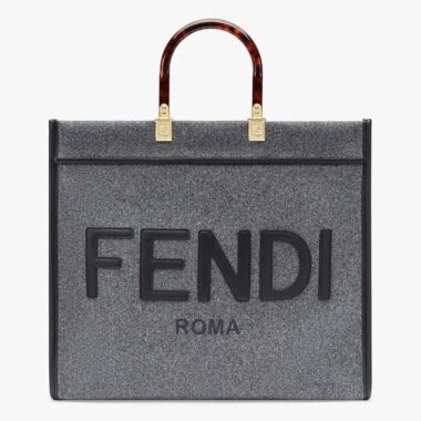 Fendi Women Fendi Sunshine Large Gray Flannel Shopper