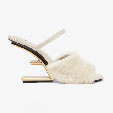 Fendi Women First White Sheepskin High-Heeled Sandals