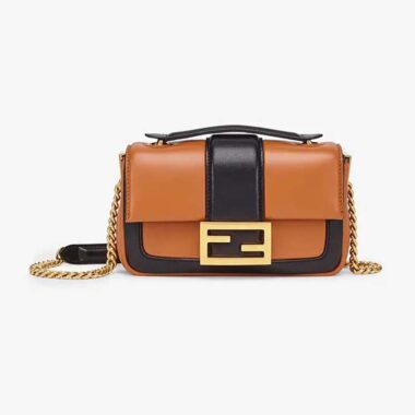 Fendi Women Mini Baguette Chain Brown and Black Nappa Leather Bag