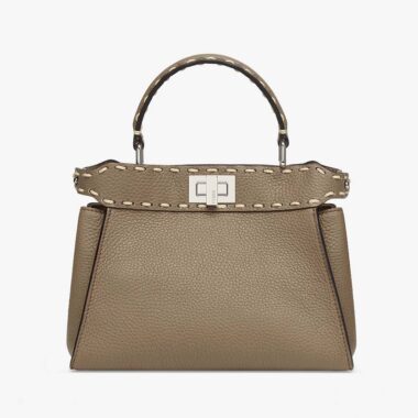 Fendi Women Peekaboo Iconic Mini Full Grain Leather Bag-Brown