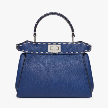 Fendi Women Peekaboo Iconic Mini Full Grain Leather Bag-Navy