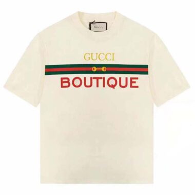 Gucci GG Men Gucci Boutique Print Oversize T-Shirt White Cotton Jersey Crewneck