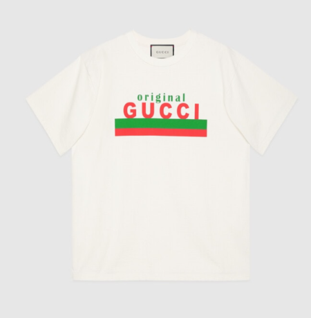 Gucci GG Men Original Gucci Print oversize T-Shirt White Cotton Jersey Crewneck Oversize Fit