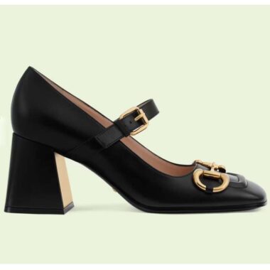 Gucci GG Women's Mid-Heel Pump With Horsebit Black Leather