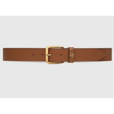 Gucci Unisex GG Belt with Square Buckle and Interlocking G Brown 3.6 cm Width