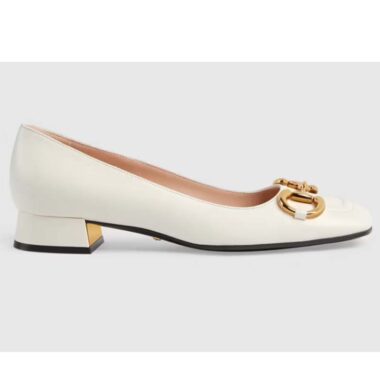 Gucci Unisex Women Ballet Flat Horsebit White Leather Low 2.5 cm Heel