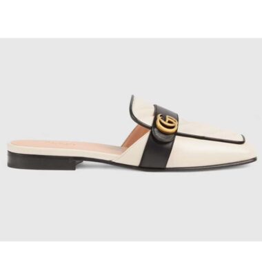 Gucci Unisex Women Slipper Double G White Leather Matelassé Chevron Flat