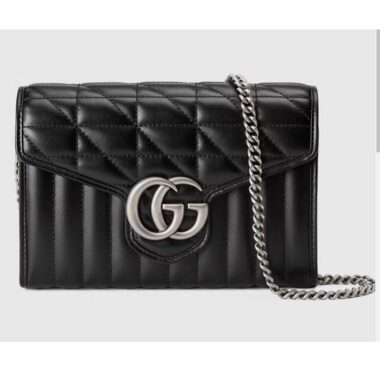 Gucci Women GG Marmont Matelassé Mini Bag Black Leather Double G