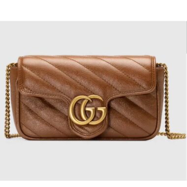 Gucci Women GG Marmont Matelassé Super Mini Bag Brown Leather Double G