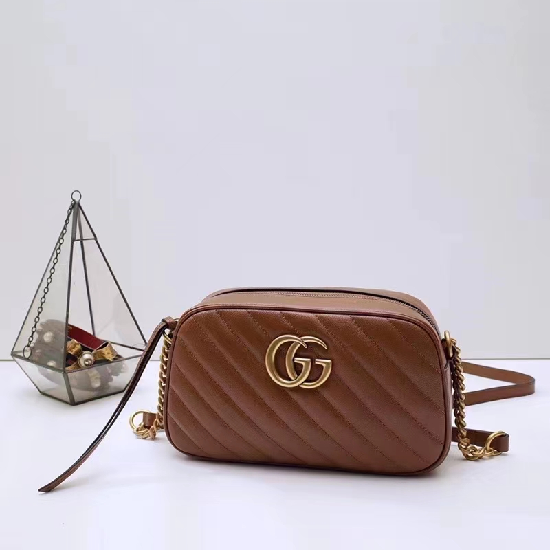 GUCCI - 528129 – Sac bandoulière Gucci GG Marmont en cuir matelassé nude -  Gucci Double G leather wallet keyring - Leather - Ruck - Pack - Sack - Back  - GG - Marmont - Black