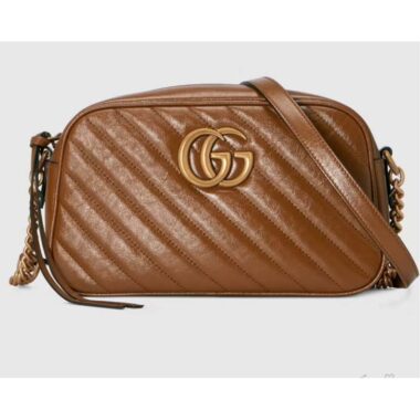 Gucci Women GG Marmont Small Matelassé Shoulder Bag Brown Leather Double G