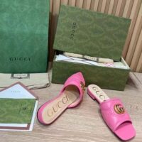 Gucci Women GG Matelassé Slide Sandal Bright Pink Double G Square Toe Flat (7)