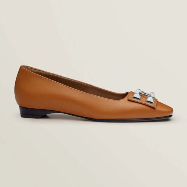 Hermes Women Danseuse Ballet Flat in Calfskin Leather-Brown