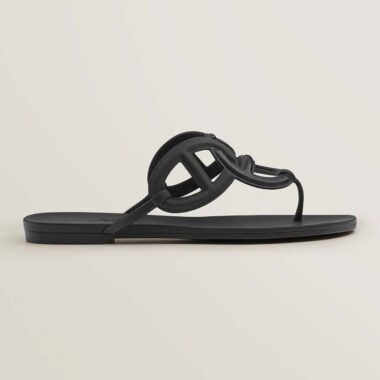 Hermes Women Egerie Sandal in Waterproof TPU with Chaine D Ancre Motif-Black