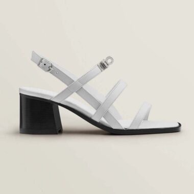 Hermes Women Eve 60 Sandal in Calfskin Leather-White