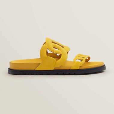 Hermes Women Extra Sandal in Suede Goatskin-Yellow