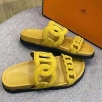 Hermes Women Extra Sandal in Suede Goatskin-Yellow (1)