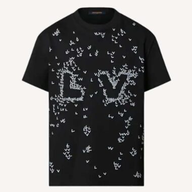 Louis Vuitton LV Men Spread Embroidered T-Shirt Cotton Black Regular Fit