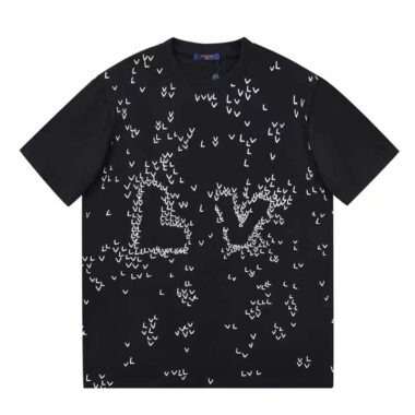 Louis Vuitton LV Men Spread Embroidered T-Shirt Cotton Black Regular Fit