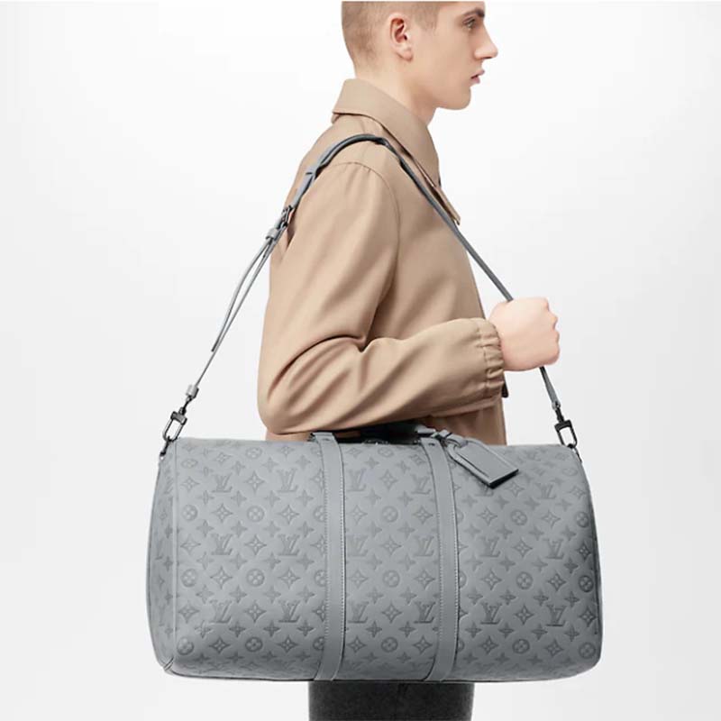 LOUIS VUITTON LV Keepall Bandouliere 50 Used Boston Bag Gray Ombre Leather  AH381
