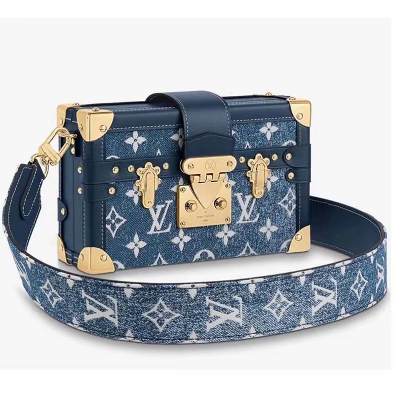 Louis Vuitton Petite Malle shoulder bag in blue and black monogram canvas  and black leather