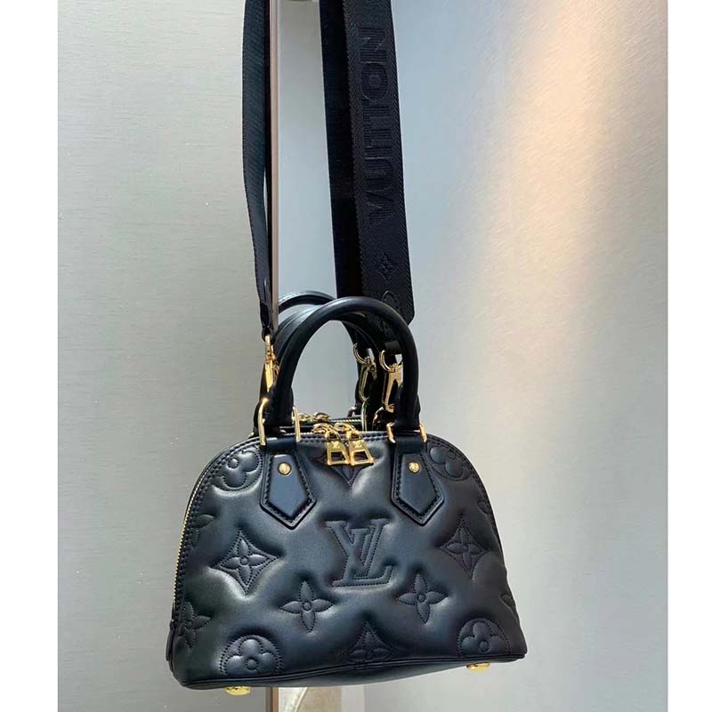 Louis Vuitton Black Quilted Monogram Calfskin Bubblegram Alma BB Gold Hardware, 2022 (Like New), Womens Handbag