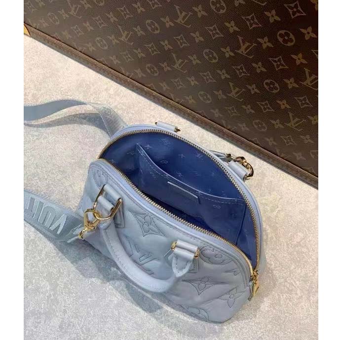 Pre-Owned Louis Vuitton LOUIS VUITTON Alma BB Shoulder Strap Handbag  Bubblegram Calf Leather Blue Glaciere M59822 (Good)