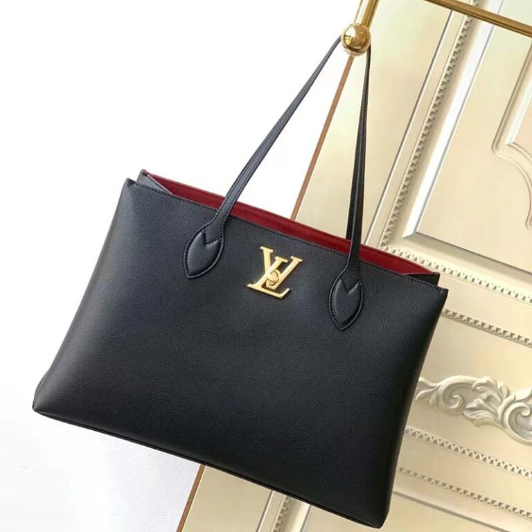 Louis Vuitton Lv Women Lockme Shopper Black Grained Calf Leather Lulux 