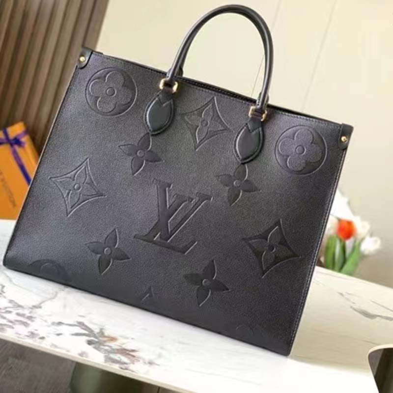 Louis Vuitton LV Women OnTheGO GM Tote Bag Black Monogram Embossed Leather  - LULUX