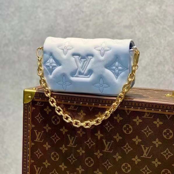 Louis Vuitton LV Women Wallet On Strap Bubblegram Blue Monogram