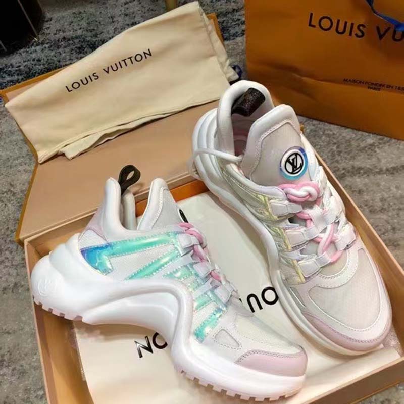 Louis Vuitton Arc Light Line Sneakers Pink White By Color US 8 Mix Material