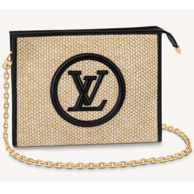 Louis Vuitton Women Toiletry Pouch On Chain Natural Black Raffia Cowhide Leather