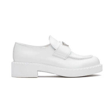 Prada Women Brushed Leather Loafers-White