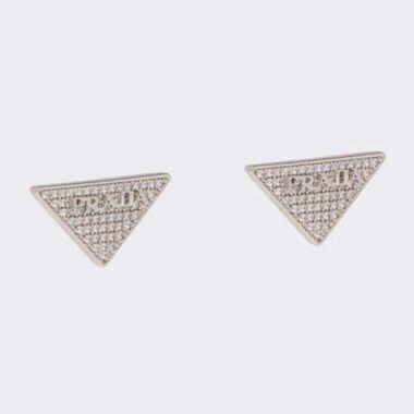 Prada Women Crystal Logo Jewels Zirconia Earrings-Silver