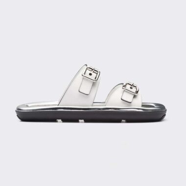 Prada Women Leather Sandals With Metal Buckle on the Upper-Silver