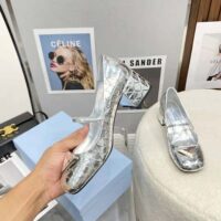 Prada Women Metallic Leather Pumps in 45mm Heel Height-Silver (1)