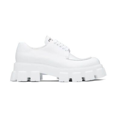 Prada Women Monolith Brushed Leather Lace-up Shoes-White