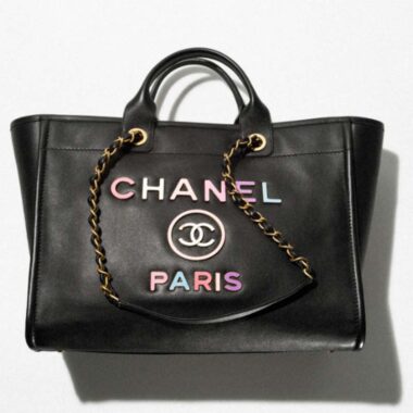 Chanel Women CC Large Shopping Bag Calfskin Aged Gold-Tone Metal Black