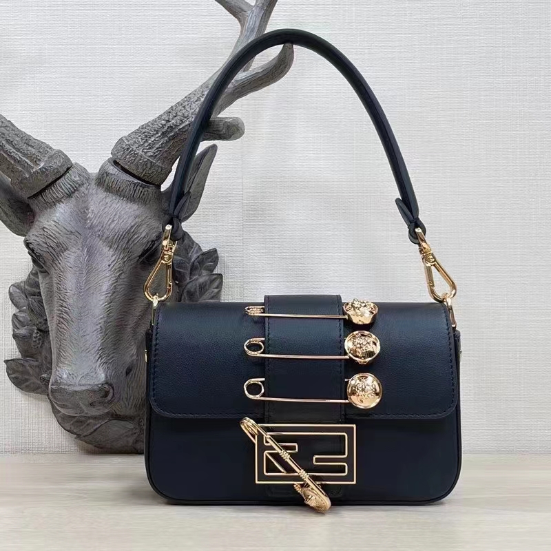 Fendi x Versace Fendace Brooch Baguette NM Bag Leather Mini Black 17647245