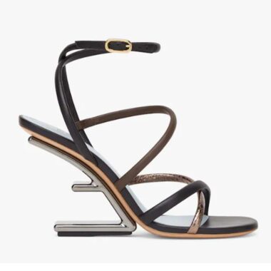 Fendi Women FF First Brown Nappa Leather High-Heeled Sandals 9.5 cm Heel