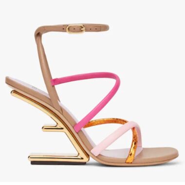 Fendi Women FF First Pink Nappa Leather High-Heeled Sandals 9.5 cm Heel